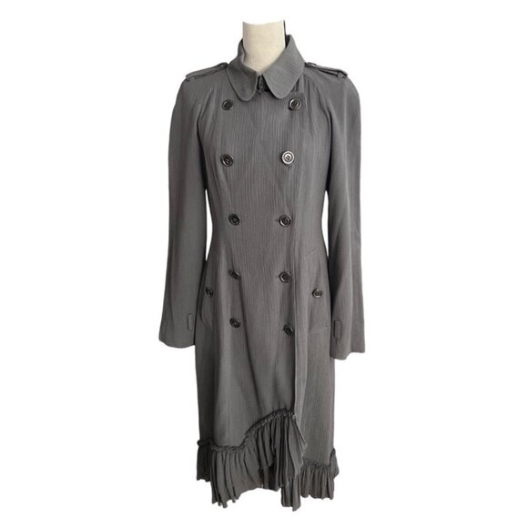 Burberry silk ruffle trim gray spring/fall coat size 42 - Picture 2 of 7